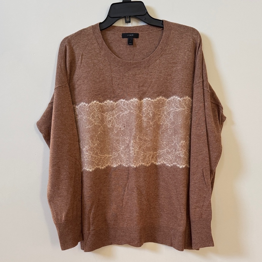 J.Crew Brown Sweater with Lace Accent